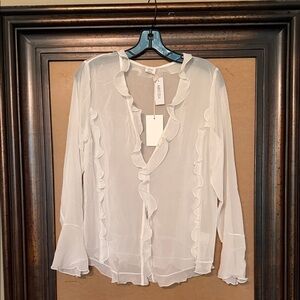 NWT Wilfred Sheer White Ruffle Blouse